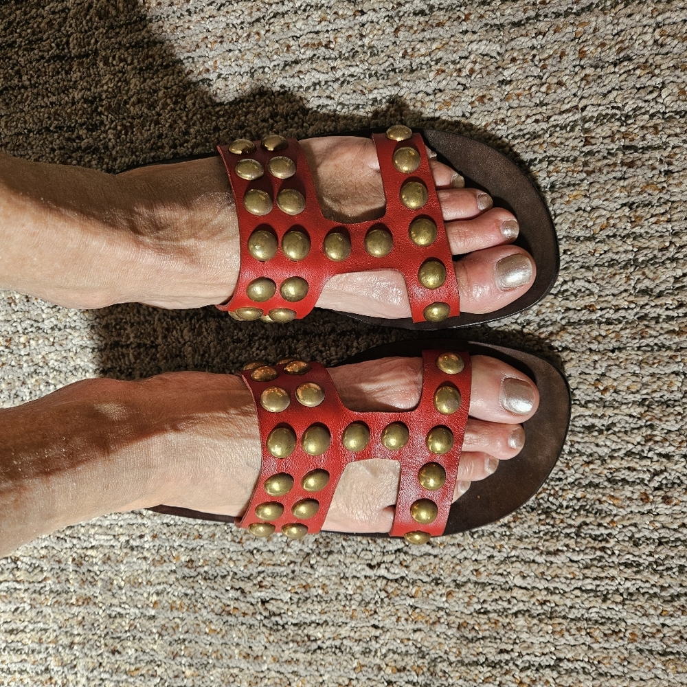 Calleen Cordero Red studded slides